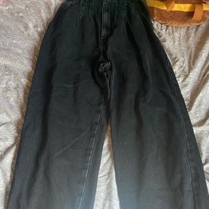 black wide leg jeans with elastic waistband